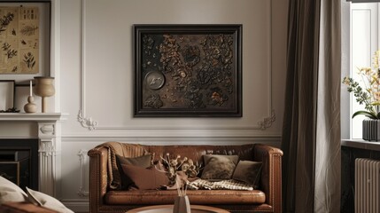 Cozy Living Room with Artistic Wall Decor