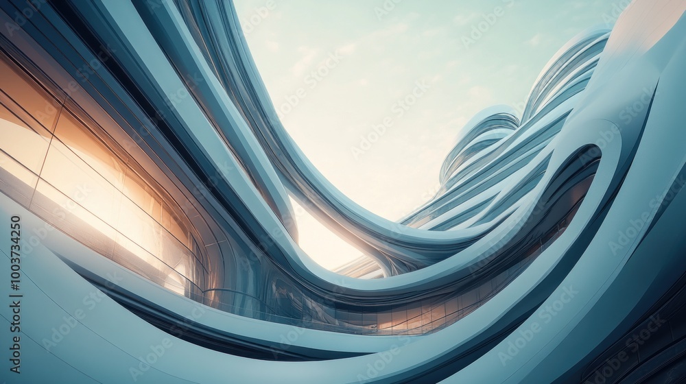 Poster abstract architectural design featuring flowing, futuristic lines and soft lighting.