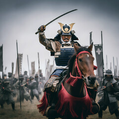 Naklejka premium 戦国武将イメージ 戦場の侍