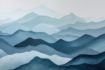 Abstract Blue Mountain Landscape Painting