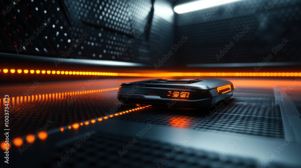 Poster 3d glow effect of a high-tech gadget with dynamic, pulsating lights and sleek, reflective