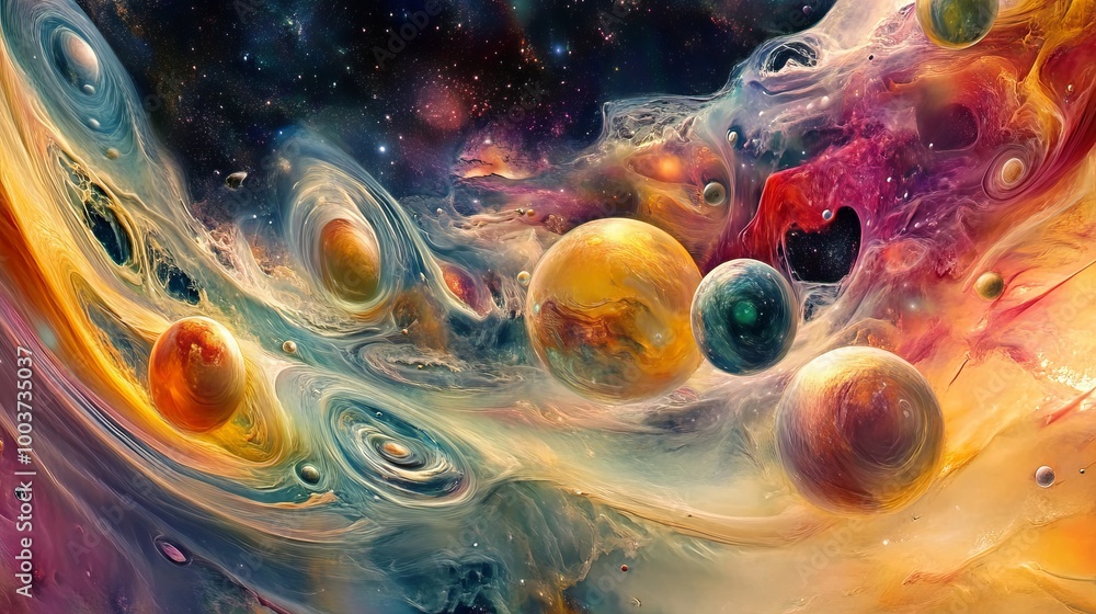 Wall mural an artist's view of our solar system showcases a vibrant array of colorful planets, each uniquely de