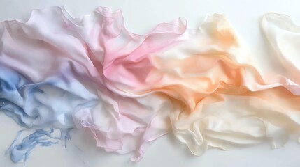 Fototapeta premium Colorful flowing fabric with soft texture, white isolate background