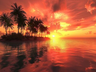 Serene Sunset Over Tropical Ocean Paradise
