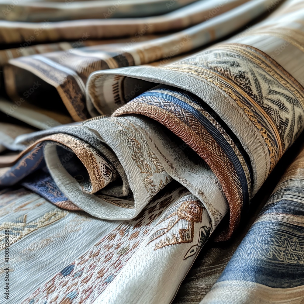 Poster decorative fabric folds with intricate patterns and textures.