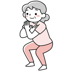 スクワットをするシニア女性