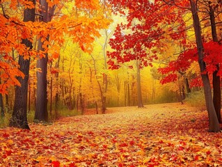 Fototapeta premium Vibrant Autumn Forest with Colorful Leaves