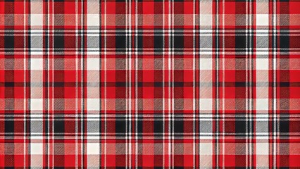 Fototapeta premium Vibrant seamless plaid pattern featuring bold red, black, and white stripes, ideal for textile designs, clothing, skirts, distinctive pants, and decorative fabric applications.