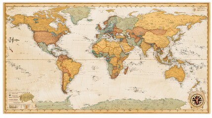 Antique World Map with Compass Roses