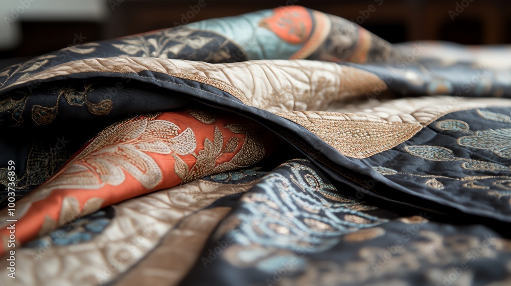 Poster close-up of ornate fabric folds showcasing intricate patterns and textures.