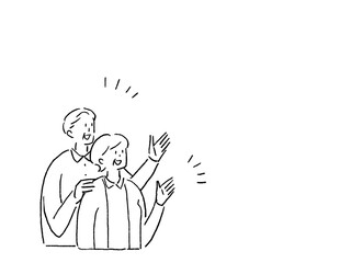 老夫婦、シニア男性、シニア女性、おじいさん、お婆さん、線画
