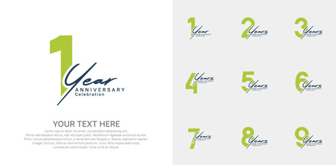 Anniversary logo set vector design, green and black color for celebration event