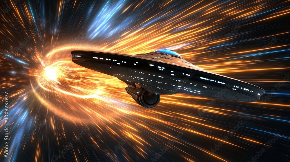 Canvas Prints A thrilling depiction of space travel at the speed of light, reminiscent of Star Trek, showcases the universe racing by in a blur of light and energy.