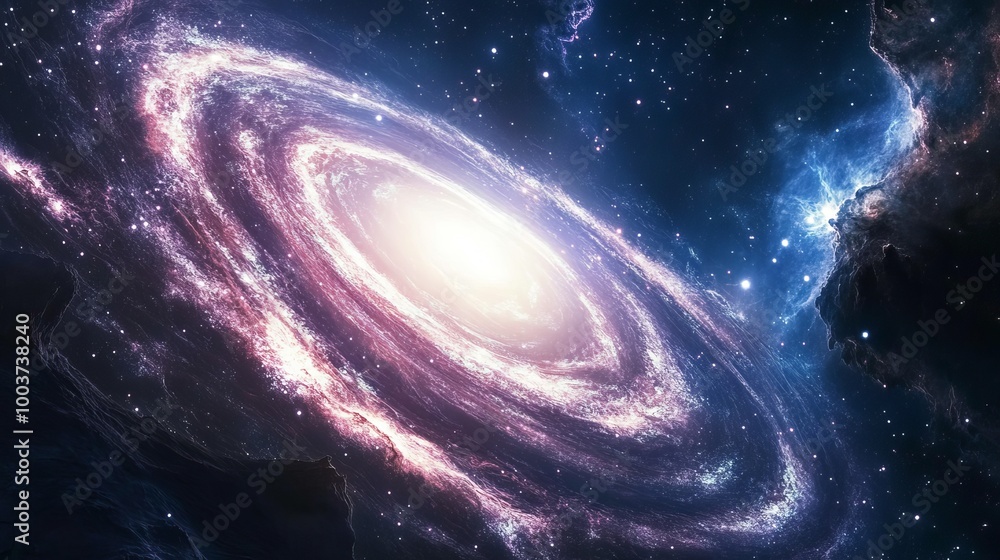 Wall mural a mesmerizing view from space reveals a spiral galaxy surrounded by countless stars, with the univer
