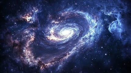 Obraz premium A mesmerizing view from space reveals a spiral galaxy surrounded by countless stars, with the universe filled with brilliant nebulae and distant galaxies.