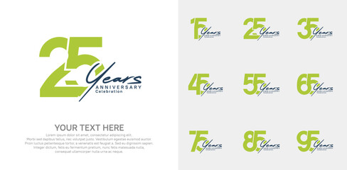 Anniversary logo set vector design, green and black color for celebration event