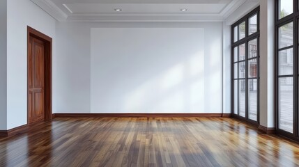 Obraz premium Bright Empty Room with White Walls and Wood Trim