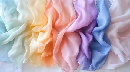 Obraz premium Soft gradient chiffon fabric in pastel colors, white isolate background