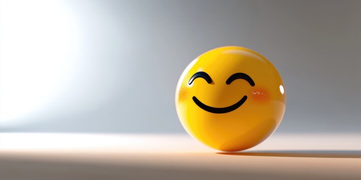 Naklejki A cheerful yellow smiley face shining brightly on a warm wooden surface in soft light, capturing a moment of joy and positivity