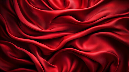 Obraz premium Abstract Red Silk Fabric Draped and Folded in Soft Waves Creating a Smooth, Elegant Background Texture