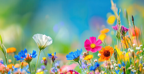 Colorful wildflowers in the meadow, blurred background