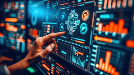 Futuristic Hand Interacting with Digital Dashboard