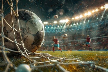 Dramatic Soccer Scene with Rain and Action Players