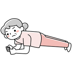 プランクをするシニア女性