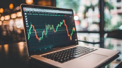 Trading Chart on Laptop with Blurred Background