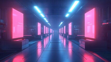 Fototapeta premium Futuristic food factory with drones scanning food products for impurities as they pass on a conveyor belt