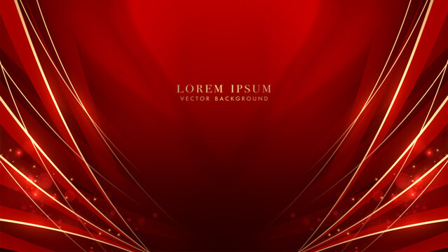 Luxury abstract background with red shades and elegant golden lines radiating from edges to center