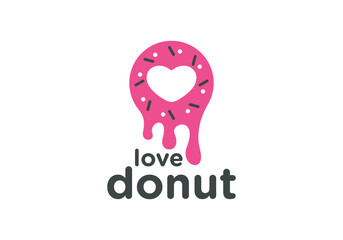 love donut logo. cream sweet snack food symbol design template