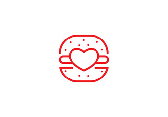heart burger logo combination. love food restaurant vector design template