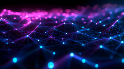 Fototapeta premium Abstract 3D Digital Network Background with Glowing Blue and Pink Lines and Points