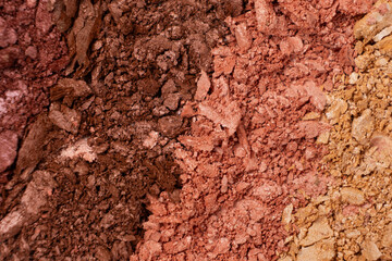 Macro texture of different shades of eyeshadow top view