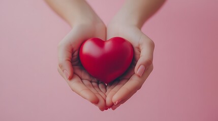 Fototapeta premium Young Women Holding Heart for Health Awareness