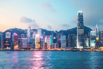 Fototapeta premium Blurry Cityscape with Clean Foreground and Vibrant Lights