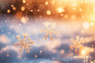 Abstract snowflakes glowing in a winter scene