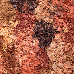 Macro texture of different shades of eyeshadow top view