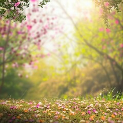 Obraz premium Soft Spring Flowers in a Vibrant Garden Background