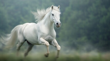 Beautiful rearing up wild horse. Illustration of mustang in free motion. Power of freedom concept.