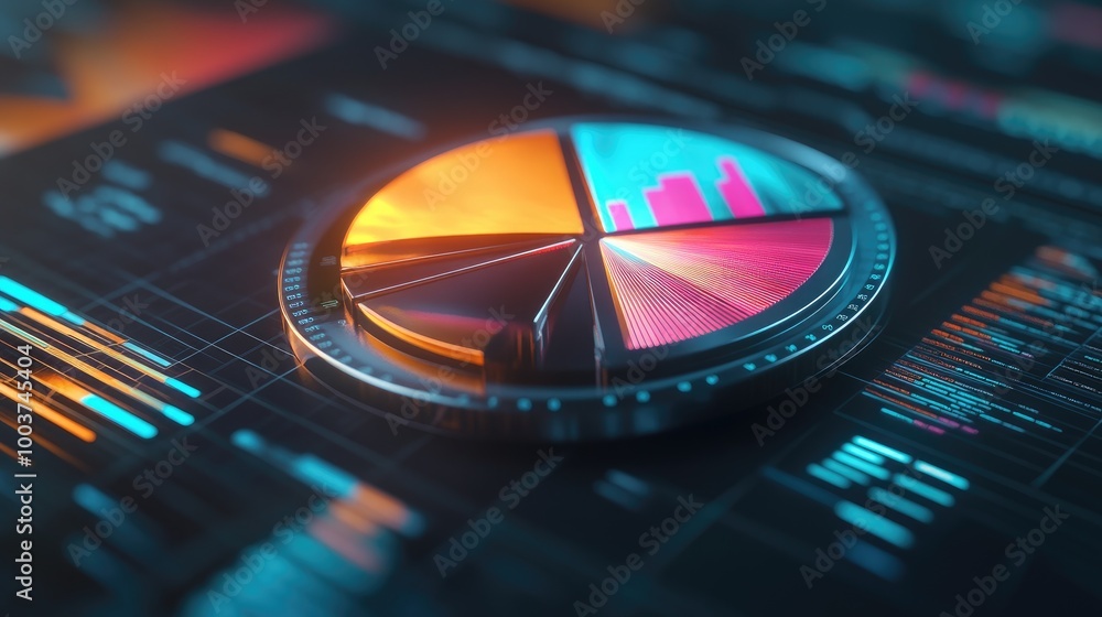 Poster vibrant data visualization with pie chart and graphs