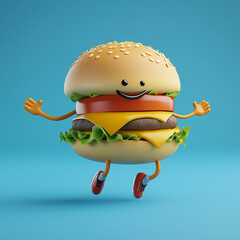 3D rendering of a dancing burger for burger ads