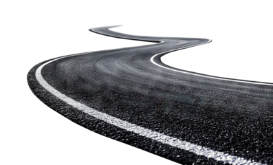 Curved asphalt road, isolated on transparent cutout background