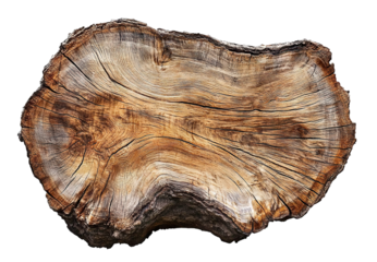Old tree stump with visible rings, isolated on transparent cutout background