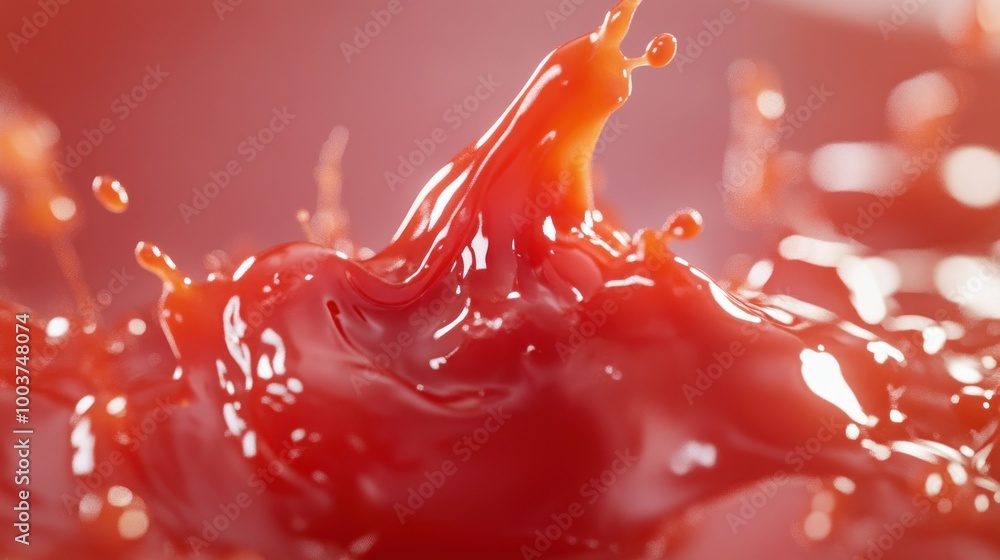 Poster a close-up of a red liquid splash, showcasing dynamic movement and texture.