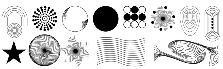Hand drawn abstract minimal element mid century vector set. Aesthetic contemporary stripe line art, geometric shape in monochrome. Art form design for wall art, decoration, wallpaper