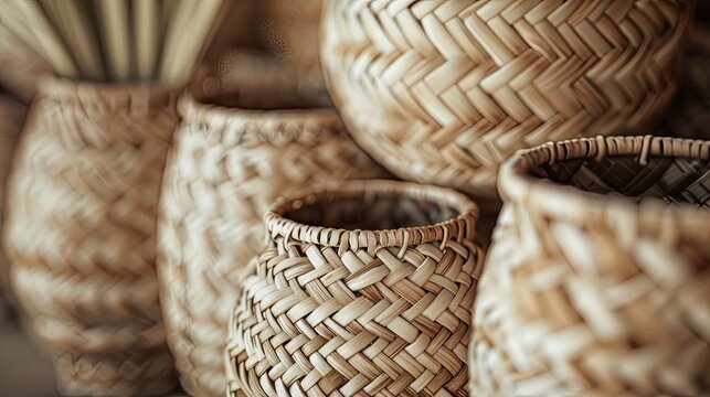 Closeup of handmade weaved traditional baskets from palm leaves UAE heritage High quality photo