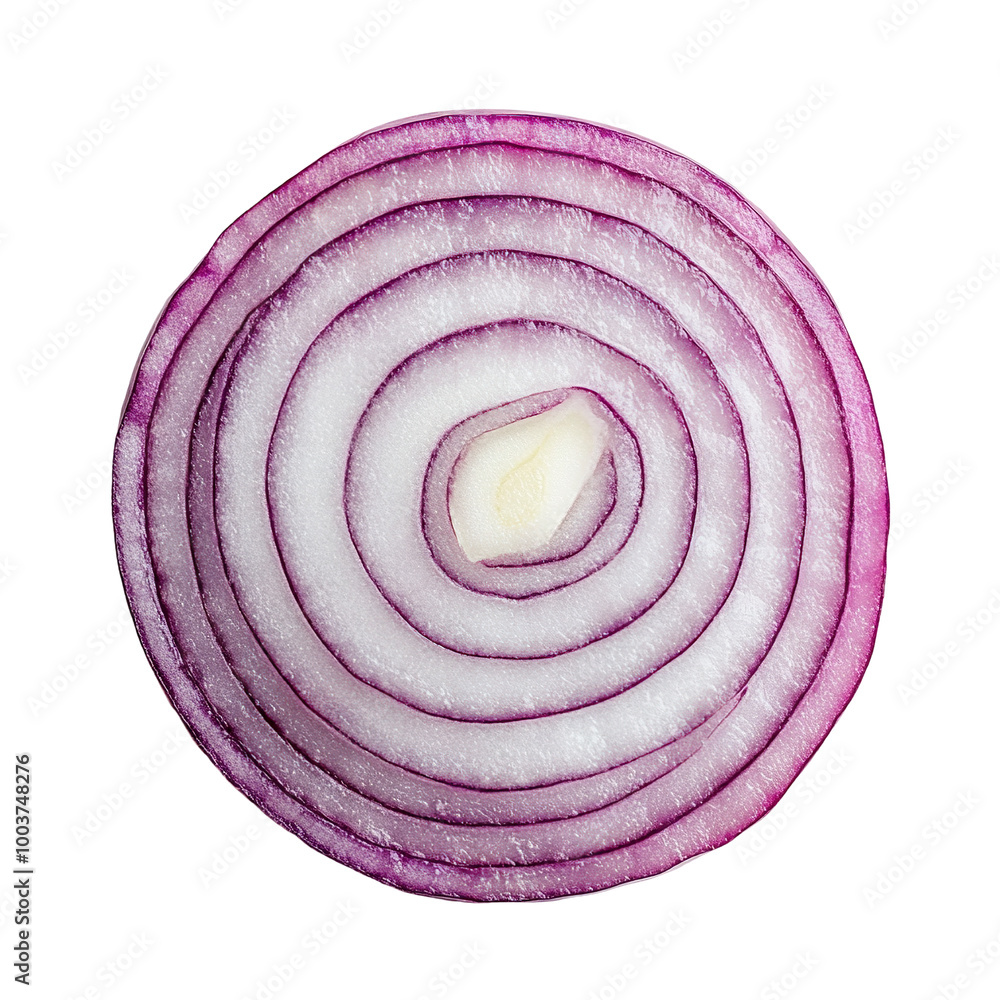 Poster slice of red onion with visible layers, isolated on transparent cutout background