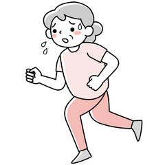 辛そうにランニングするシニア女性